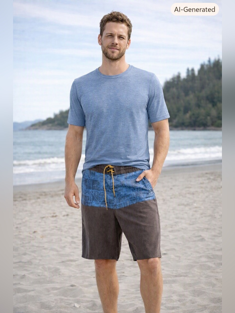 tentree Men’s Eco 4-Way Stretch Board Shorts Size 34 Blue Brown